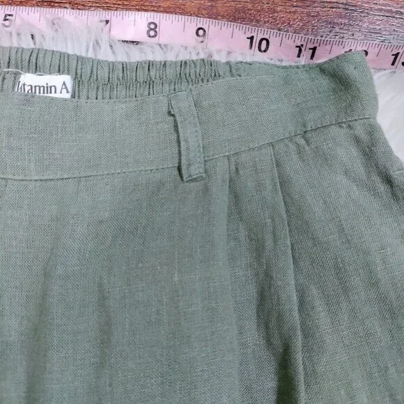Vitamin A High Rise Womens Size XS Elastic Waist Wide-Leg Linen Pants Sage Green - Picture 4 of 9